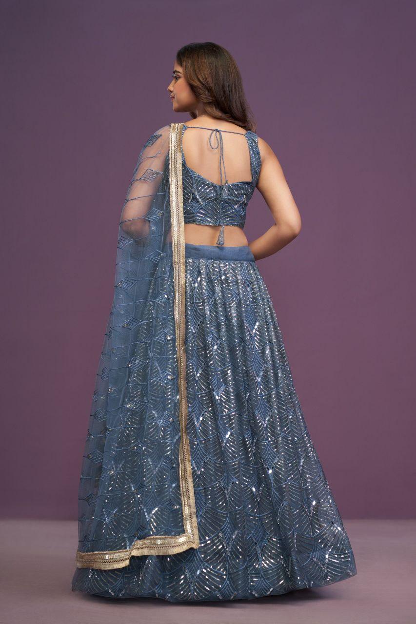 Net Lehenga Choli Set | Real Mirror Zari Embroidery, Bridal Party Wear