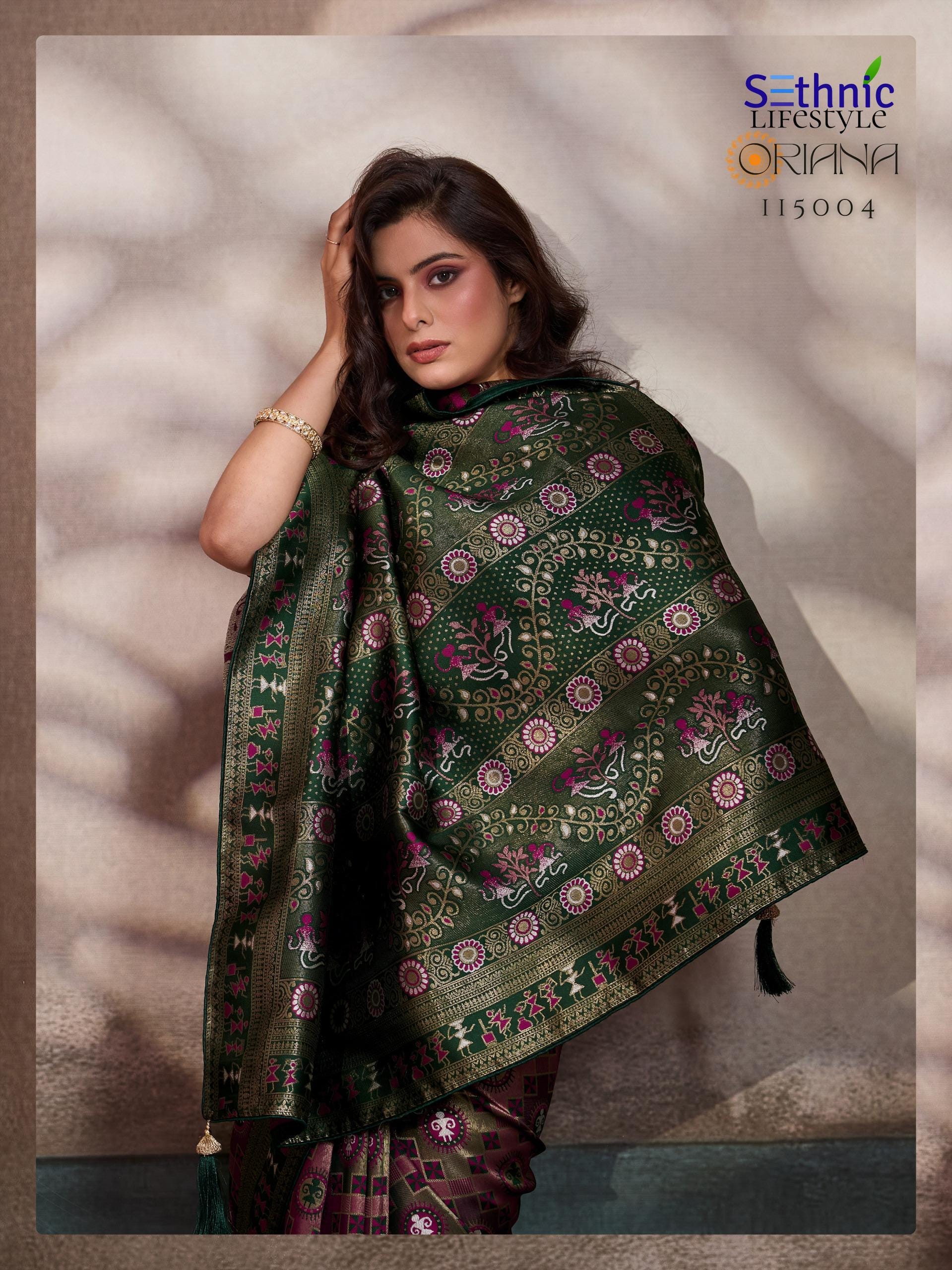 Soft Silk Meenakari Saree, Rich Zari Pallu, Konark Mandala Design, Indian Wedding Saree