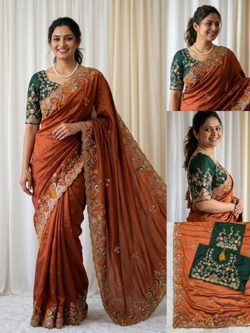 Rangoli Silk Saree | White Coding, Multi Embroidery, C-Pallu, Cutwork Border, Unstitched Blouse