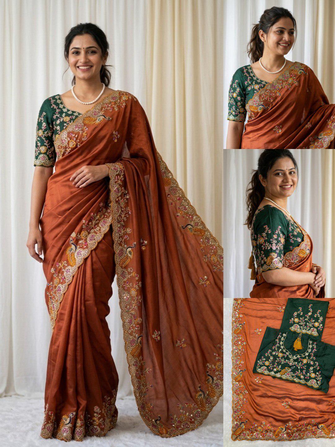 Rangoli Silk Saree | White Coding, Multi Embroidery, C-Pallu, Cutwork Border, Unstitched Blouse