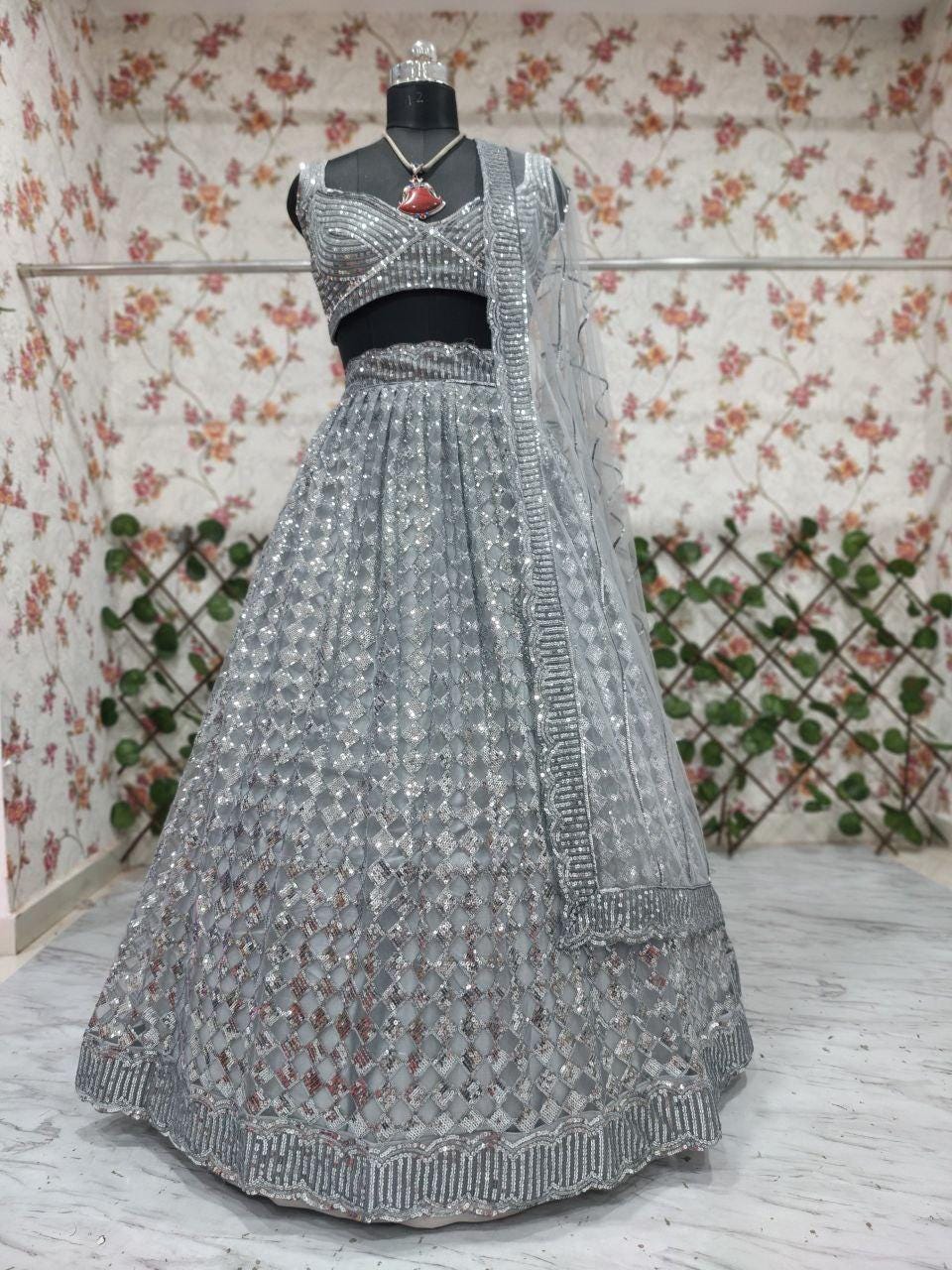 Butterfly Net Lehenga Choli Set | Zari & Rainbow Sequins Embroidered Reception Outfit (Semi-Stitched)