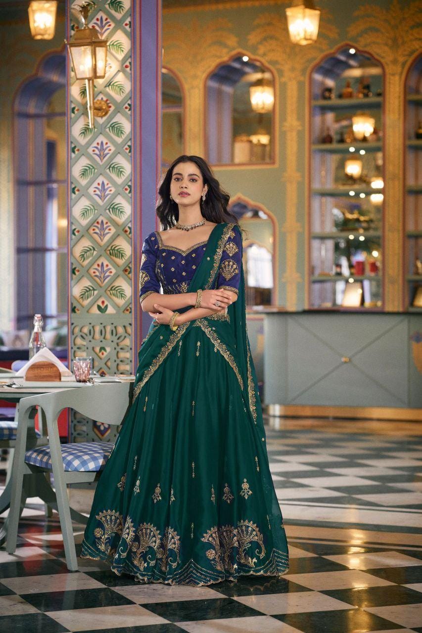 Rangoli Silk Lehenga Choli | Sequins Thread Embroidery, 4 Meter Flare Bridal Wear Set