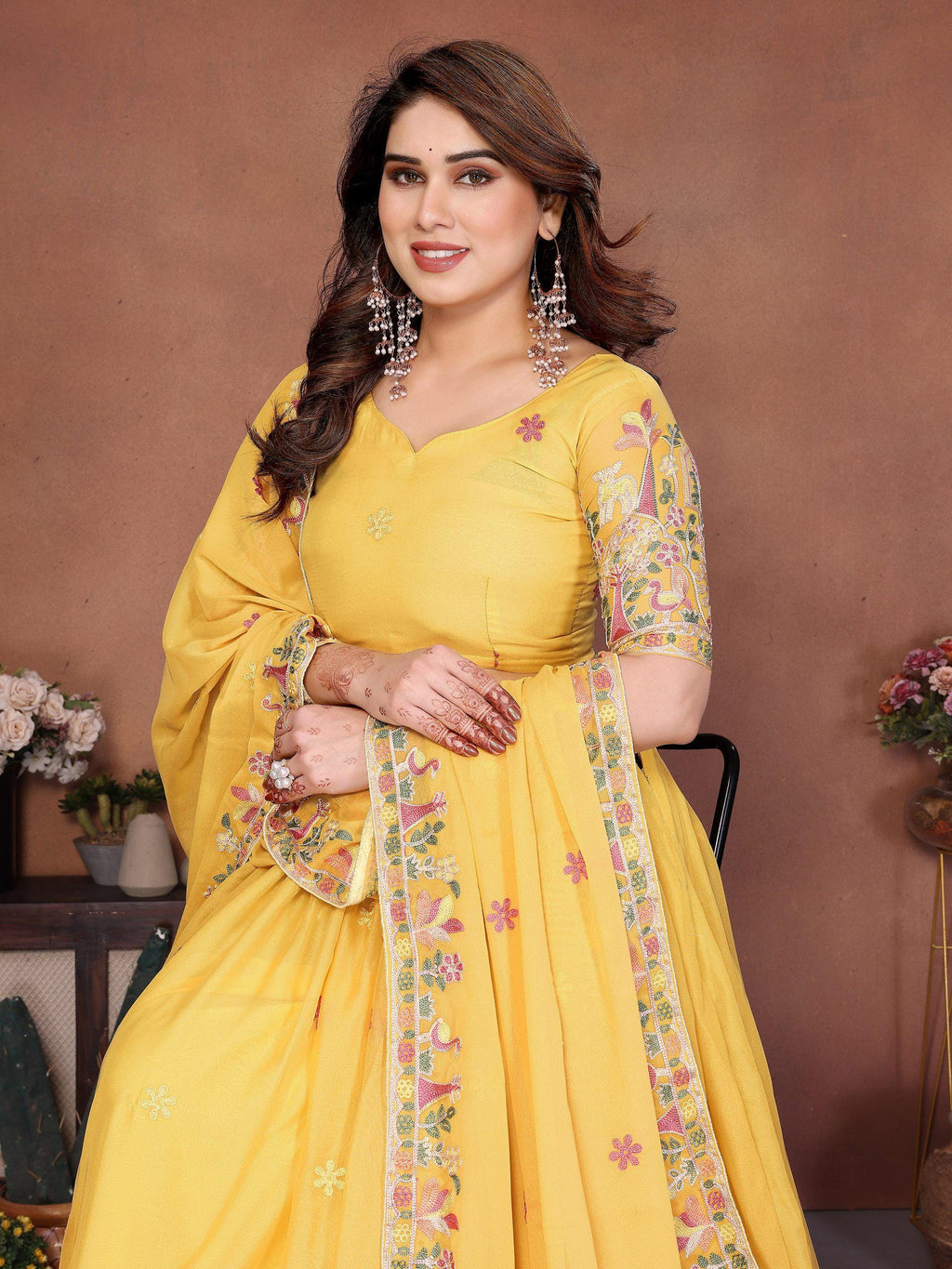 Embroidered Star Georgette Lehenga Choli Set | Indian Wedding Wear, Bridal Festive (3 Colours)