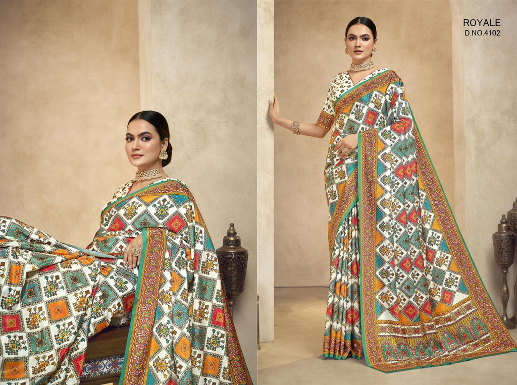 Rajwadi Crepe Saree, Digital Foil Print, Royal Festival Wear Indian Saree
