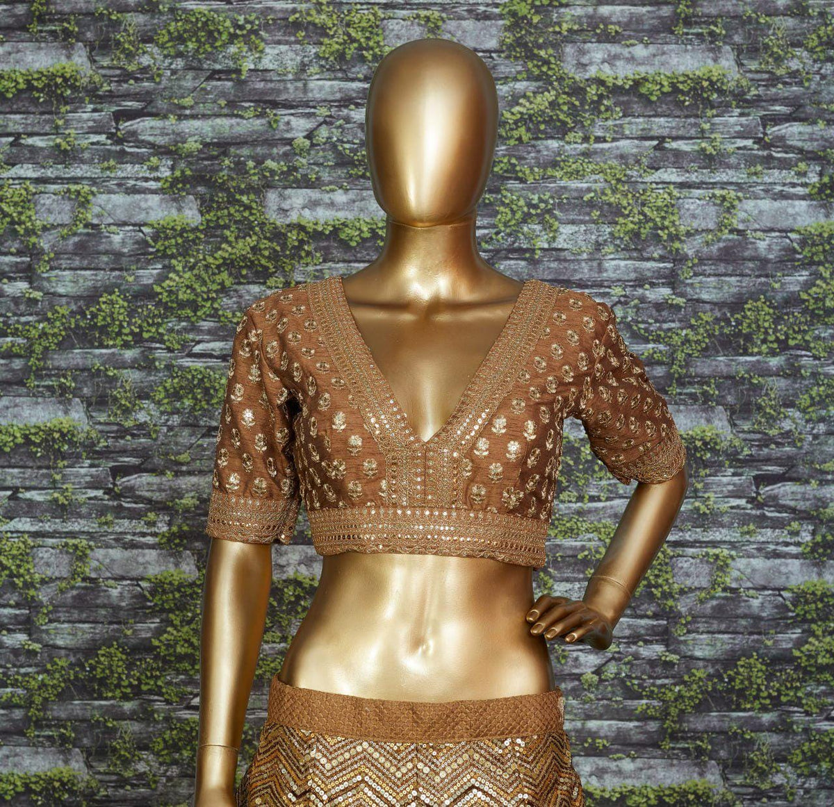 Antique Gold Slub Silk Lehenga Choli, Zari Dori Sequins Embroidery, Bridal Wedding Net Dupatta