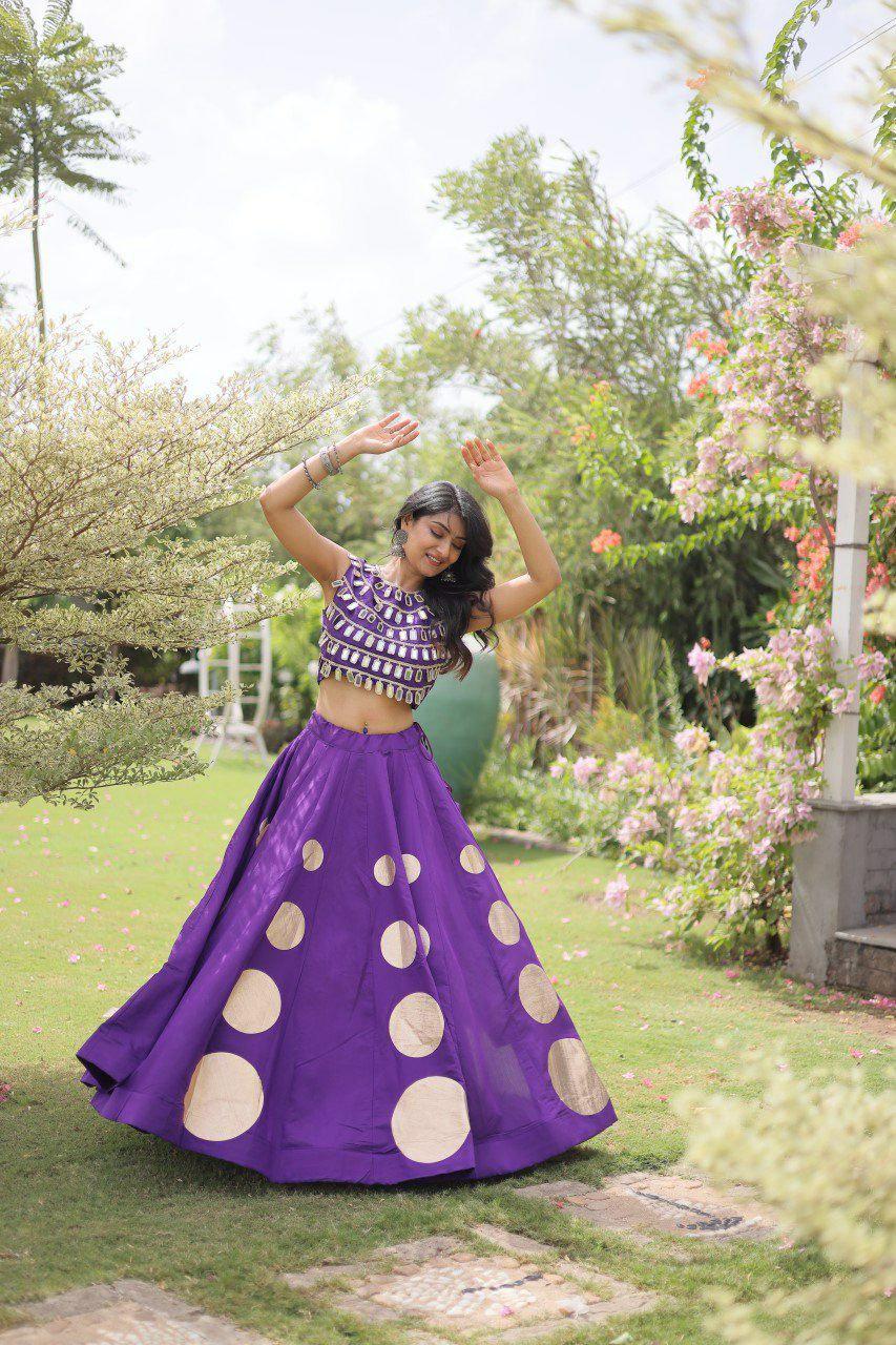 Roman Silk Lehenga Choli Set | Gota Work, Mirror Lace Blouse, Festive Wear