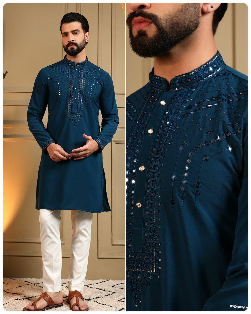 Men's Kurta Pajama Set: Armaani Lachko, Heavy Embroidery Sequence Work