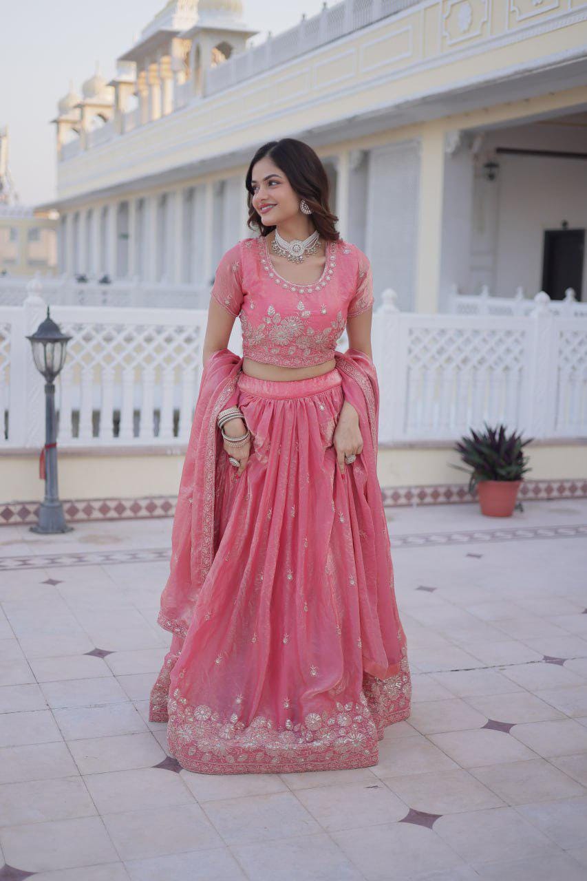 Fendi Silk Lehenga Choli Set, Sequins Zari Embroidery, Fully Stitched Wedding Outfit