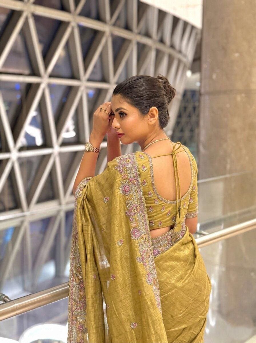 Soft Tissue Chiffon Silk Saree with Zarkan Embroidery | Designer Wedding Party Wear Blouse