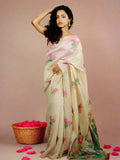 Muga Silk Saree, Floral Weaving, Pichwai Style Pallu, Contrast Blouse Piece