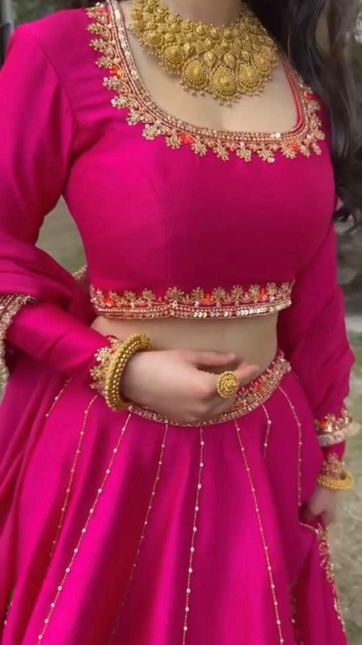 Embroidered Chinon Lehenga Choli Set | Wedding Festive Wear, Sequin Work Dupatta
