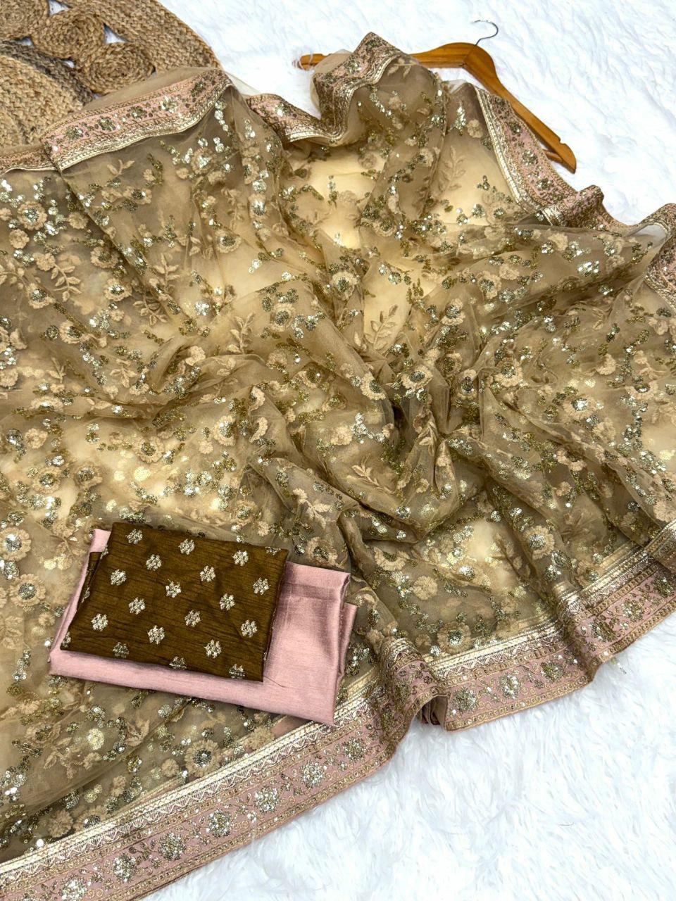 Fendy Silk Designer Saree with Heavy Beads, Thread & Sequin Work