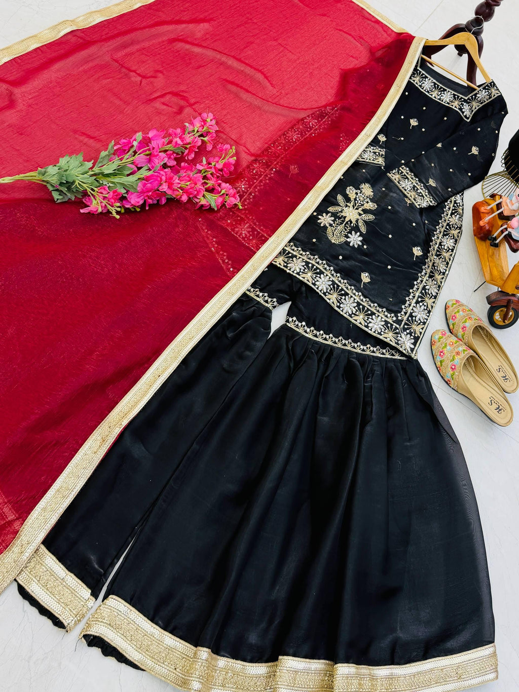 Embroidered Jimmy Choo Palazzo Suit Set, Sequins Work Kurta, Festive Party Wear Outfit