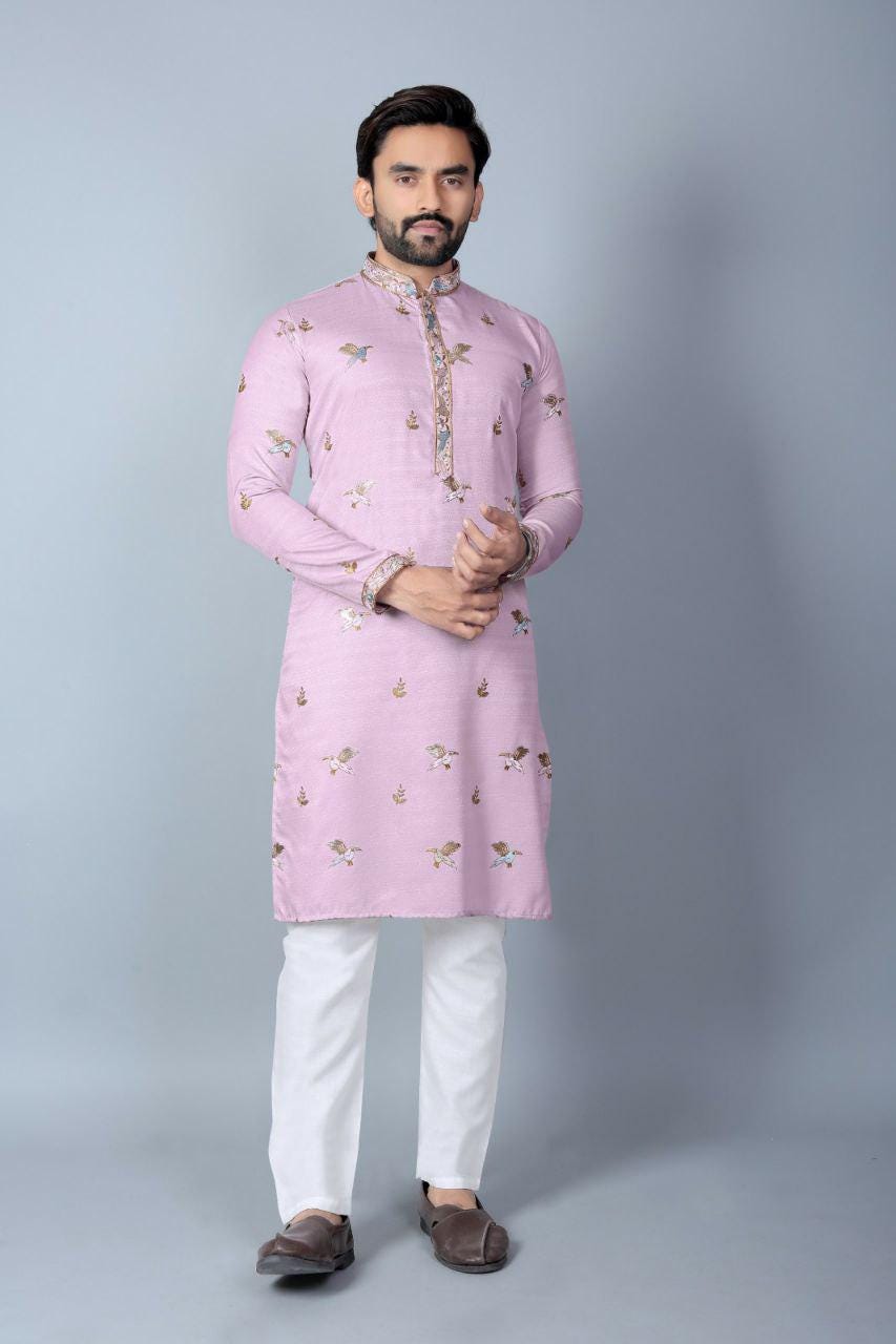 Men's Heavy Khadi Silk Kurta Pajama Set, Traditional Ethnic Festive Wear
