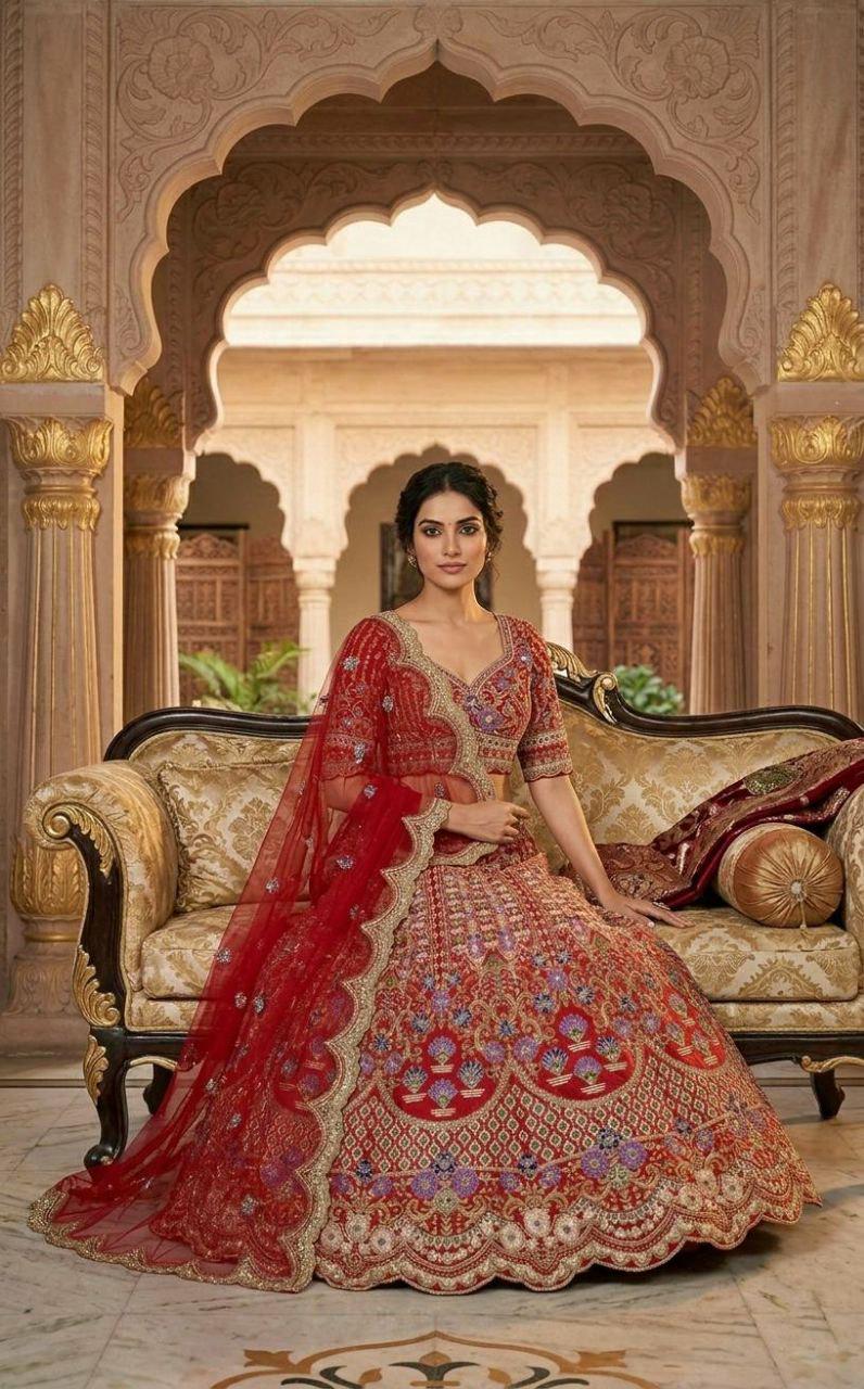 Mono Satin Silk Lehenga Choli, Sequins Cut Work, Butterfly Net Dupatta, Wedding Party Wear