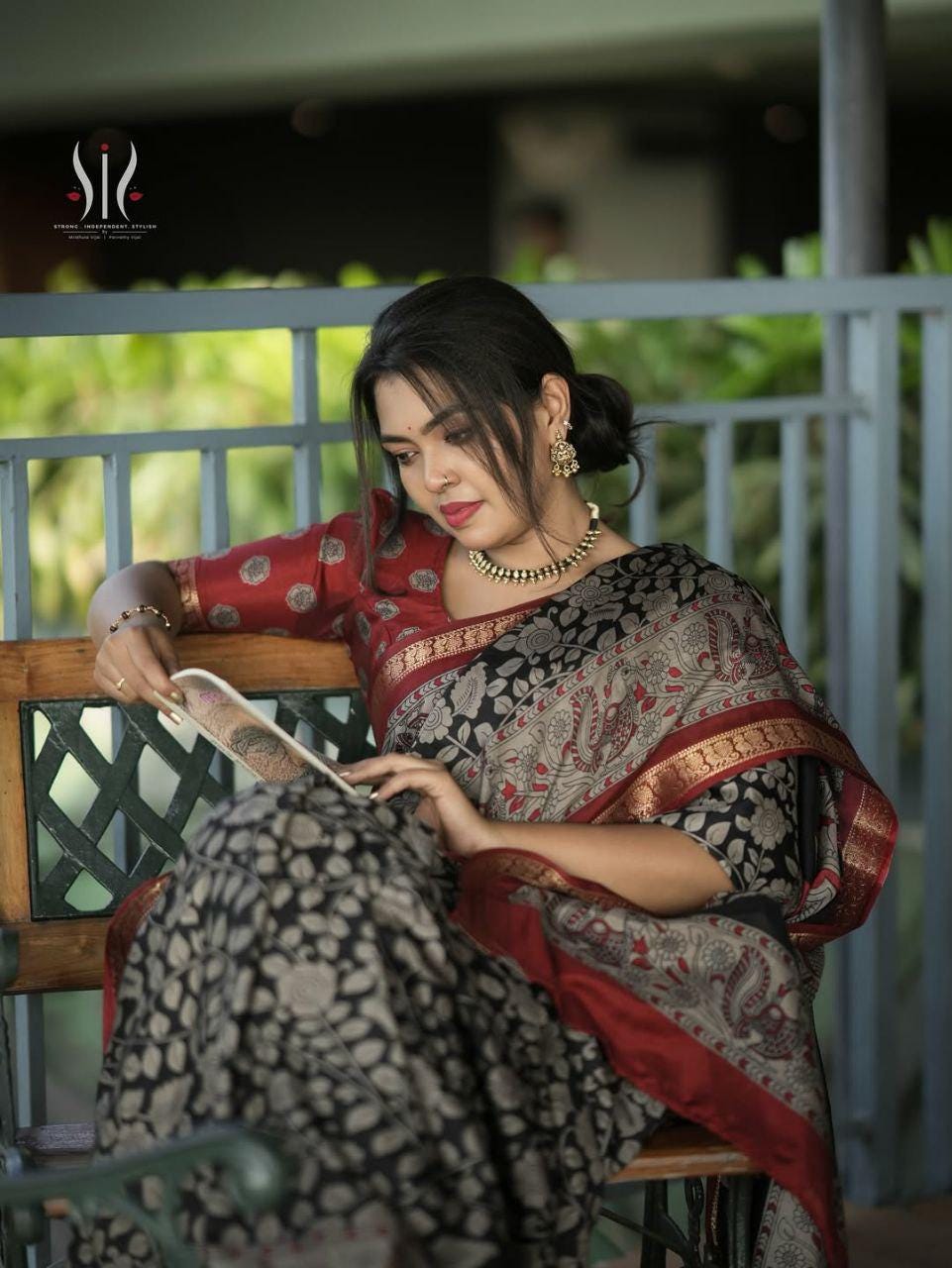 Soft Black Dola Silk Saree with Pen Kalamkari Art