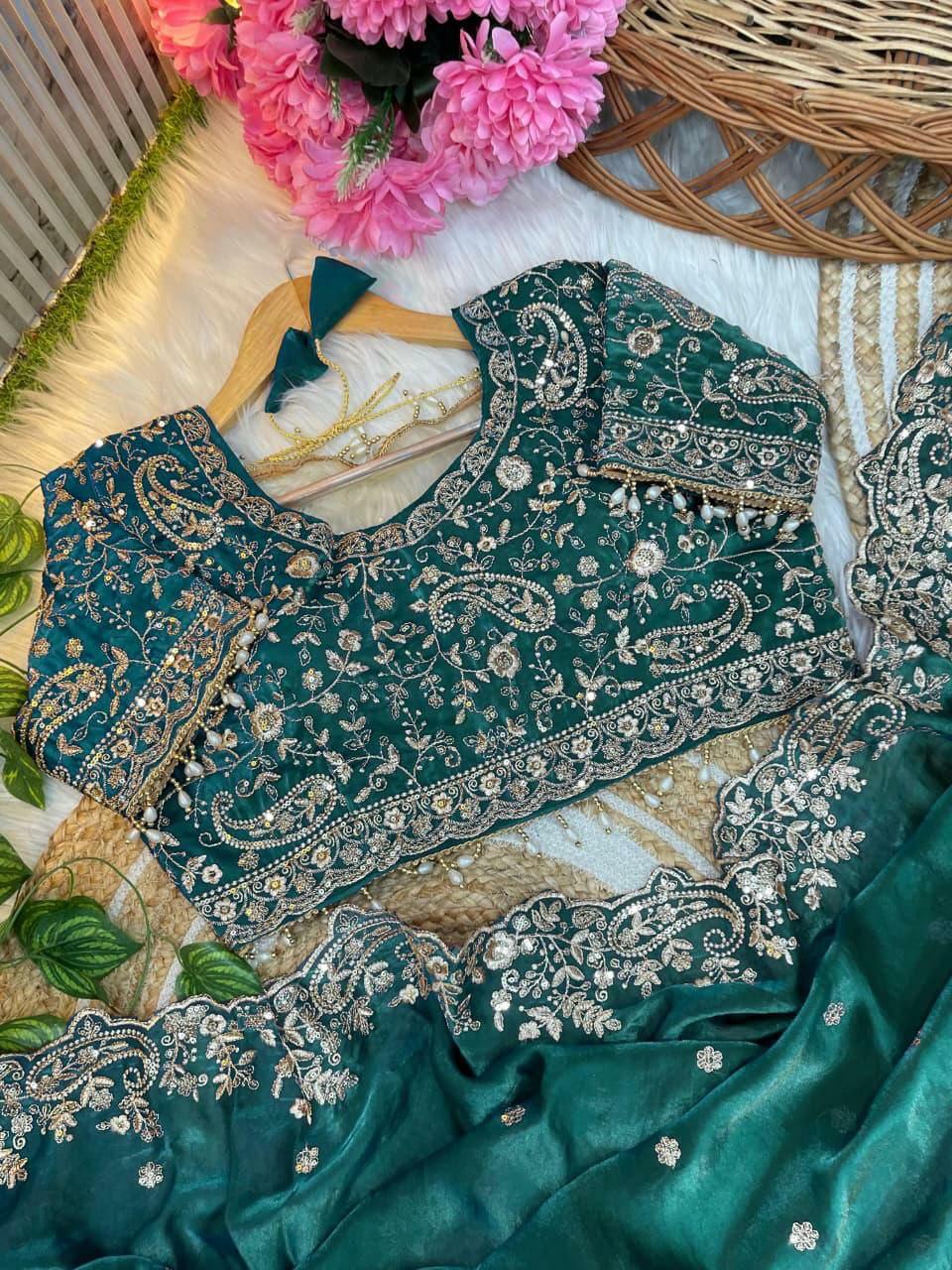 Fandy Satin Saree | Silver Zari Embroidery, Arco Cutwork Border, Wedding Guest Saree