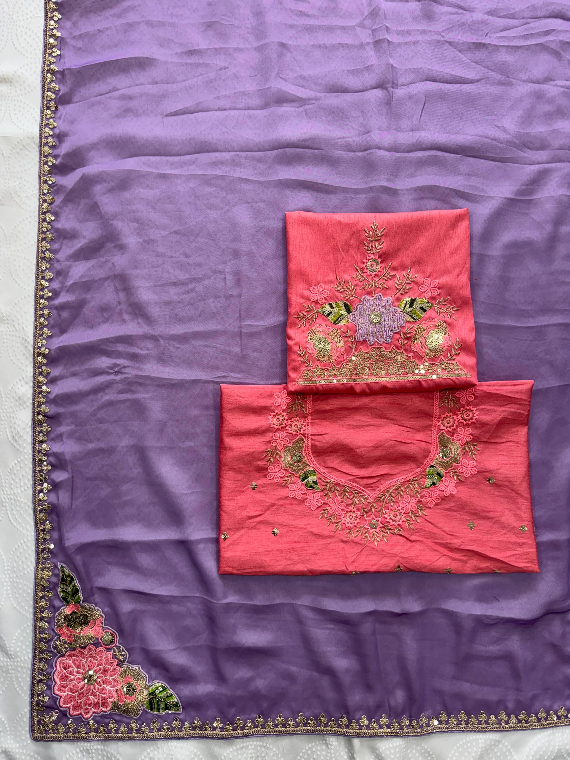 Soft Rangoli Silk Saree | Embroidery, Cutwork Border, Mono Banglory Blouse
