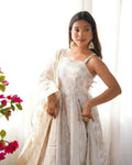 Vichitra Silk Embroidered Gown with Dupatta, Festive Party Wear Ethnic Dress