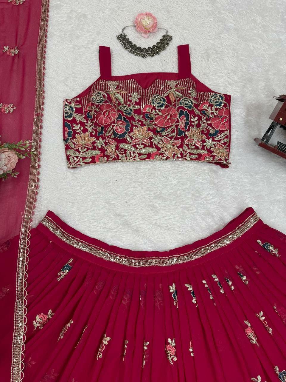 Designer Faux Georgette Lehenga Choli | Thread Coding Dori Work Indian Wedding Wear