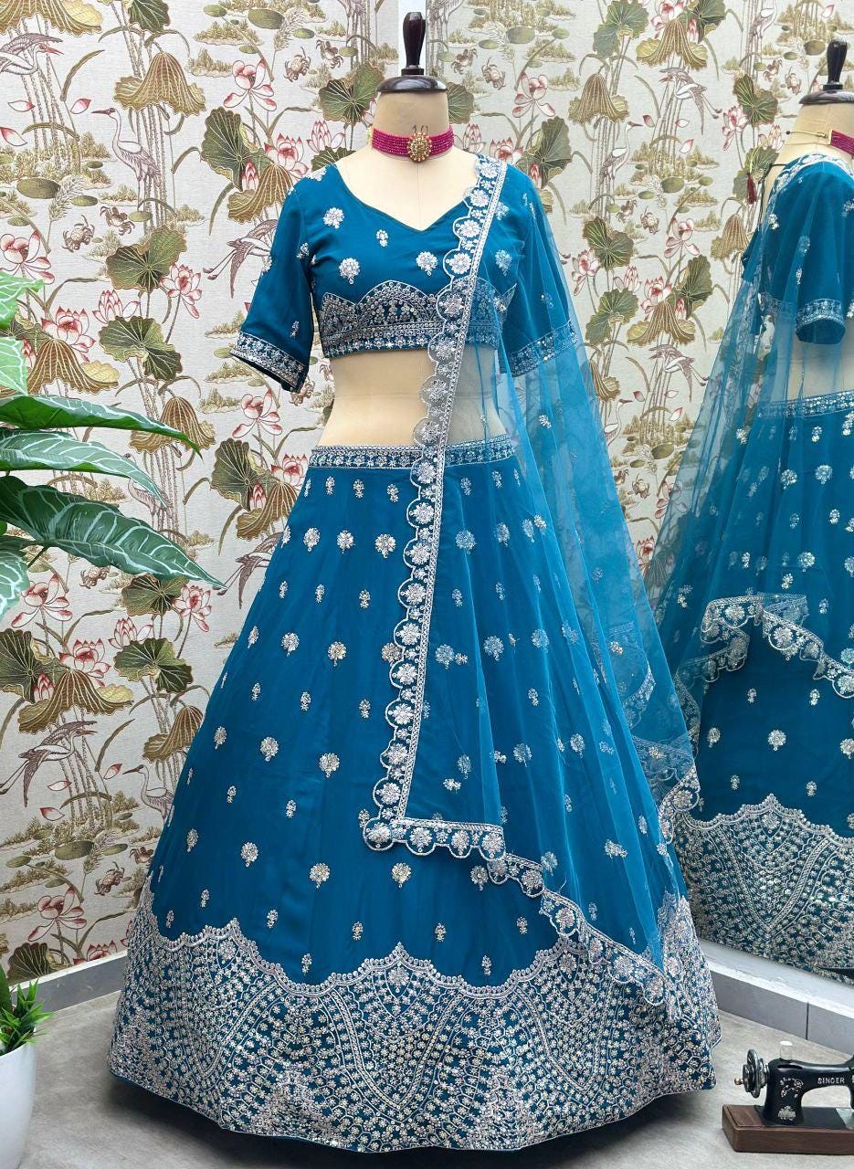 Faux Georgette Lehenga Choli Set | Sequin Embroidery, Net Dupatta, Festive Wear