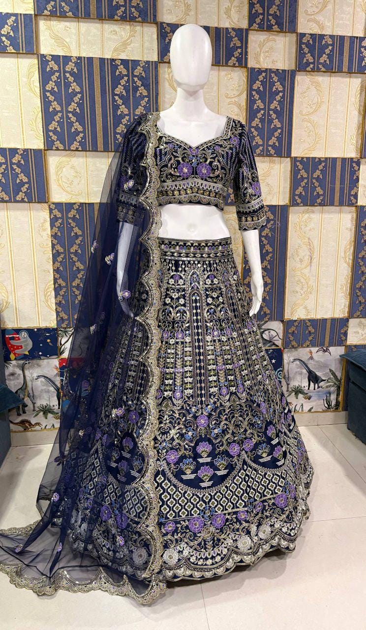 Mono Satin Silk Lehenga Choli, Butterfly Net Dupatta, Sequins Cut Work, Wedding Party Wear