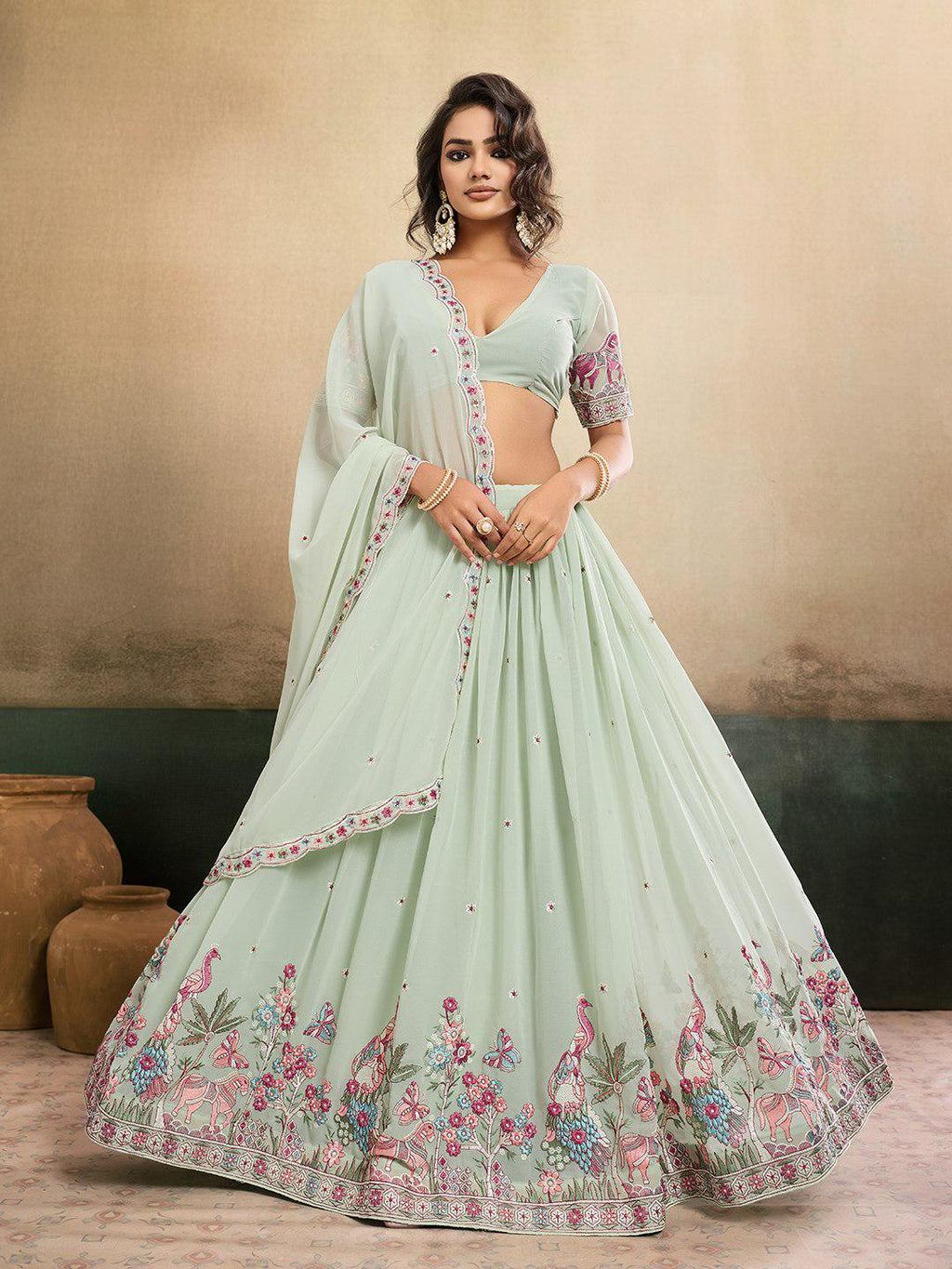 Embroidered Star Georgette Lehenga Choli Set | 4.5 Meter Flare, Cutwork Dupatta, Indian Festive Wear