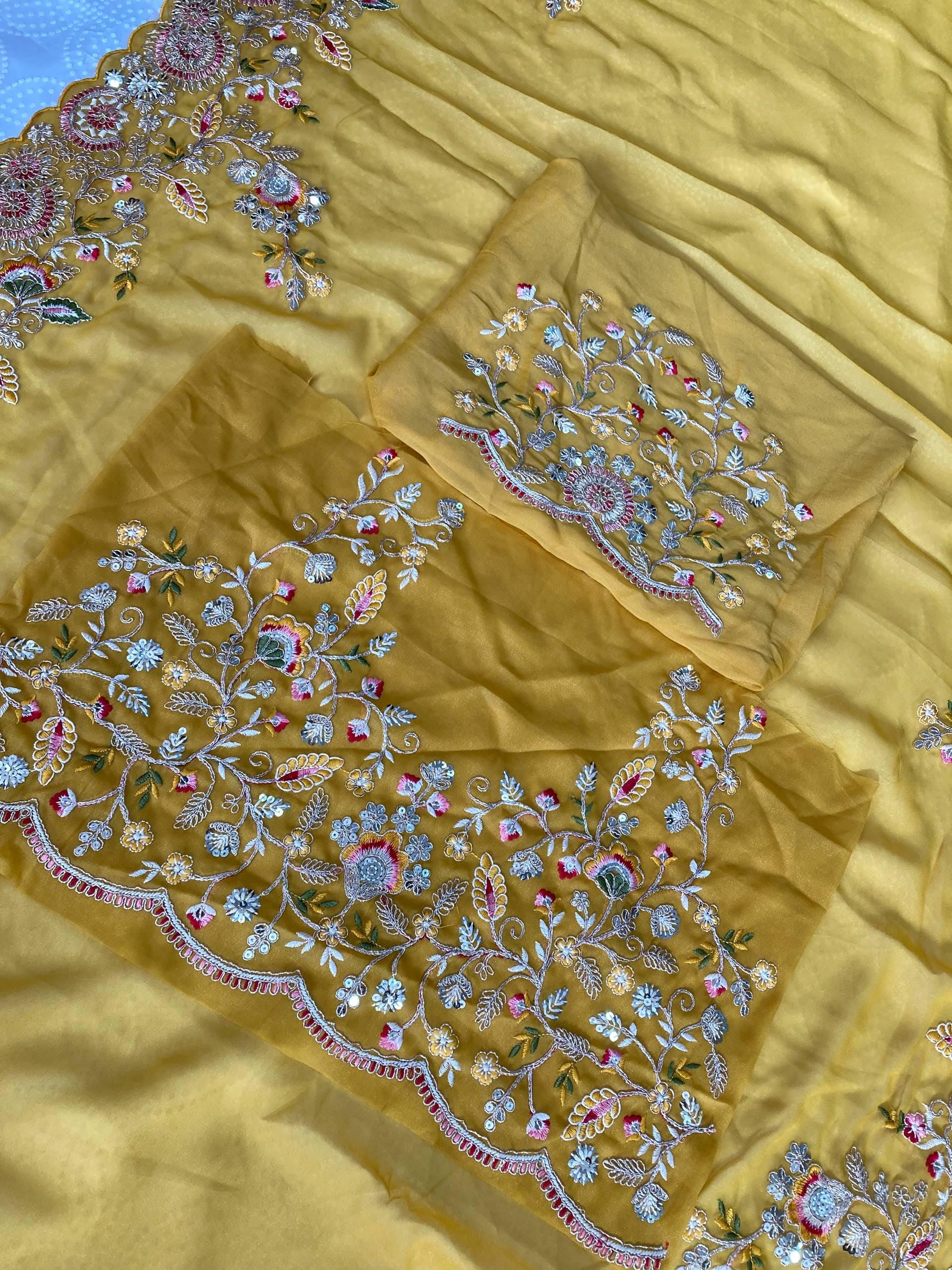Soft Star Georgette Embroidered Saree with Cutwork Aarco Border