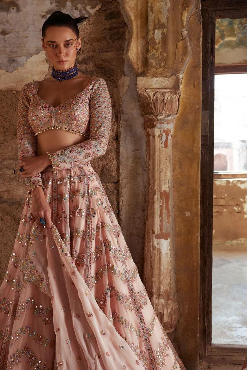 Faux Georgette Lehenga Choli, Paper Mirror Zari Thread, 3.25 Meter Flair, Indian Party Wear