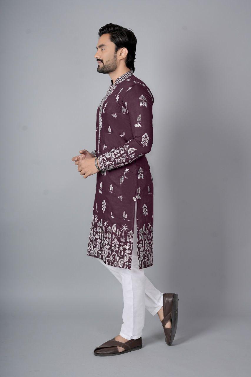 Men's Chanderi Silk Kurta Pajama Set | Festive Indian Ethnic Wear, Cotton Pajama