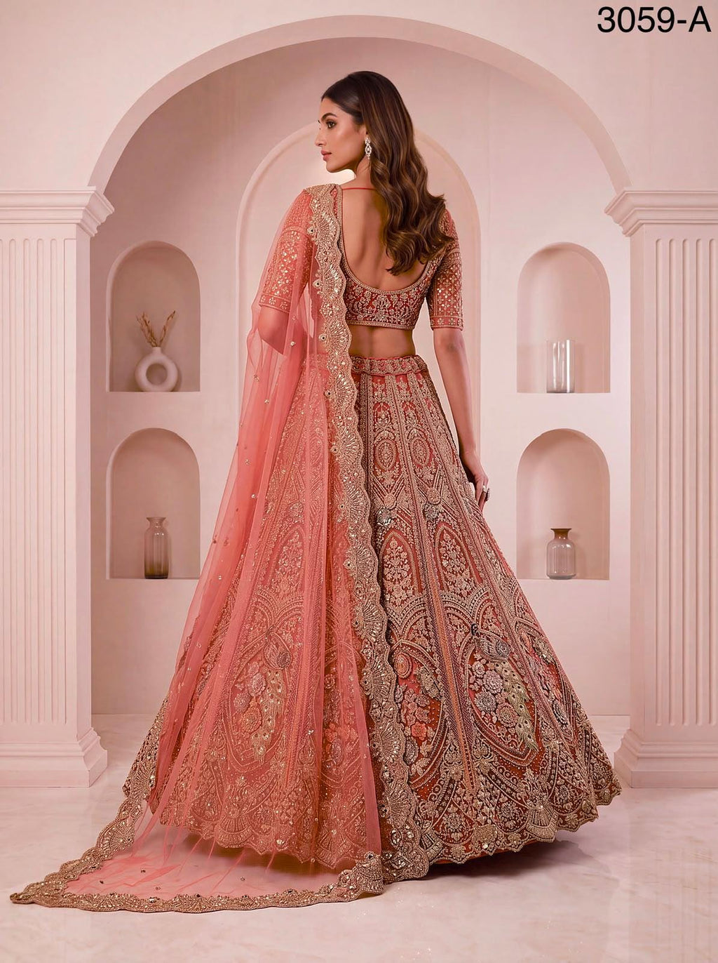 Luxury Peacock Embroidered Bridal Lehenga Choli Set | Zari Sequins Zircon Net Wedding Wear