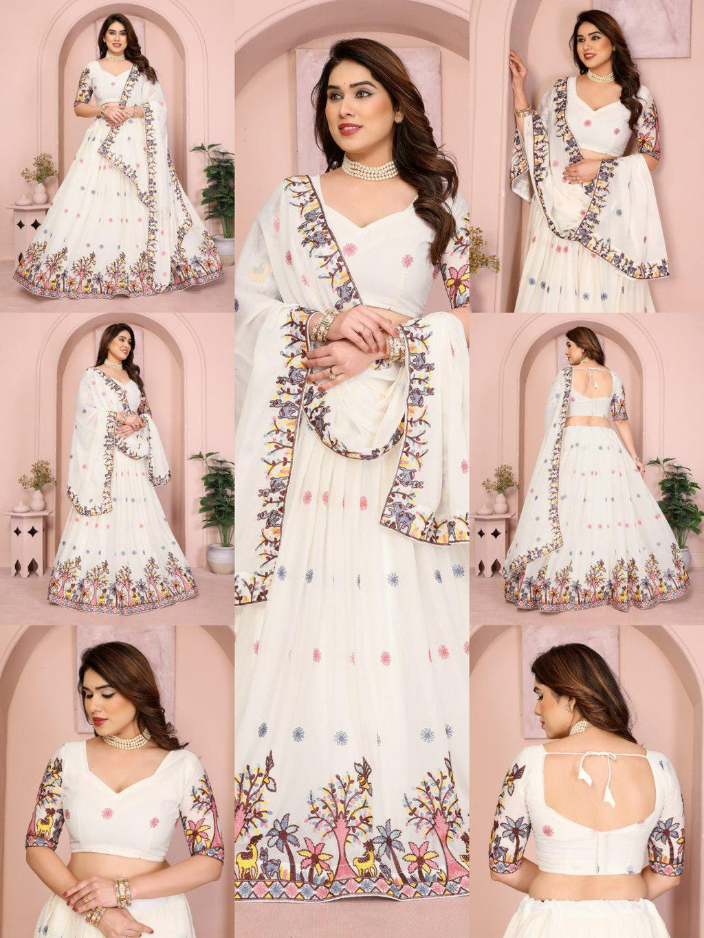 Embroidered Star Georgette Lehenga Choli Set | Indian Wedding Wear, Bridal Festive (2 Colours)