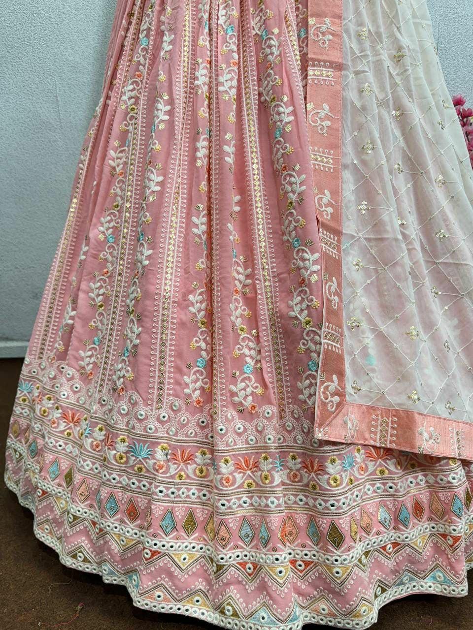 Embroidered Faux Georgette Lehenga Choli Set with Dupatta, Bridal Wedding Wear