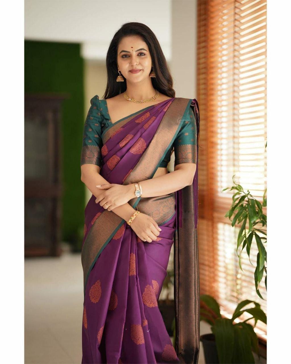 Banarasi Soft Silk Saree, Jacquard Border Blouse, Festive Indian Wedding Wear