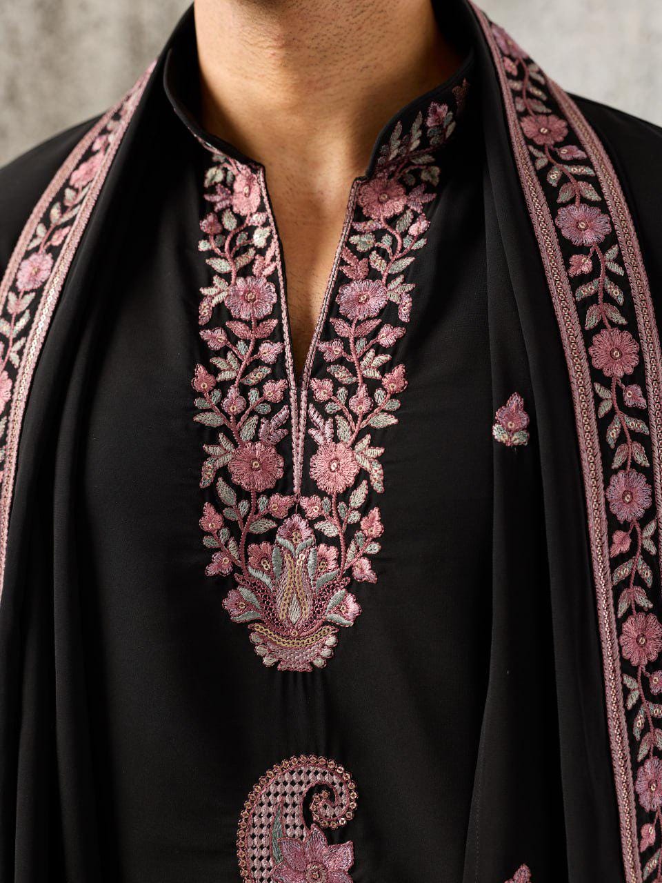 Japanese Fabric Kurta Pant Set | Thread Sequin Embroidered Ethnic Festive Outfit