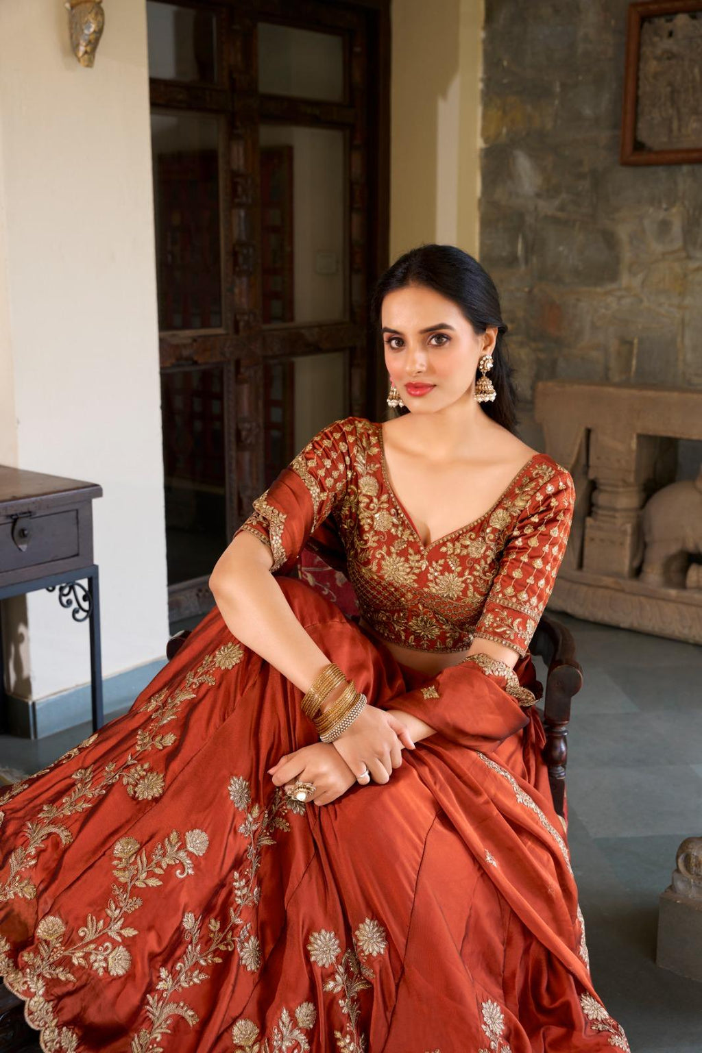 Rangoli Silk Embroidered Lehenga Choli Set, Zari Dori Sequins Work, Indian Wedding Outfit