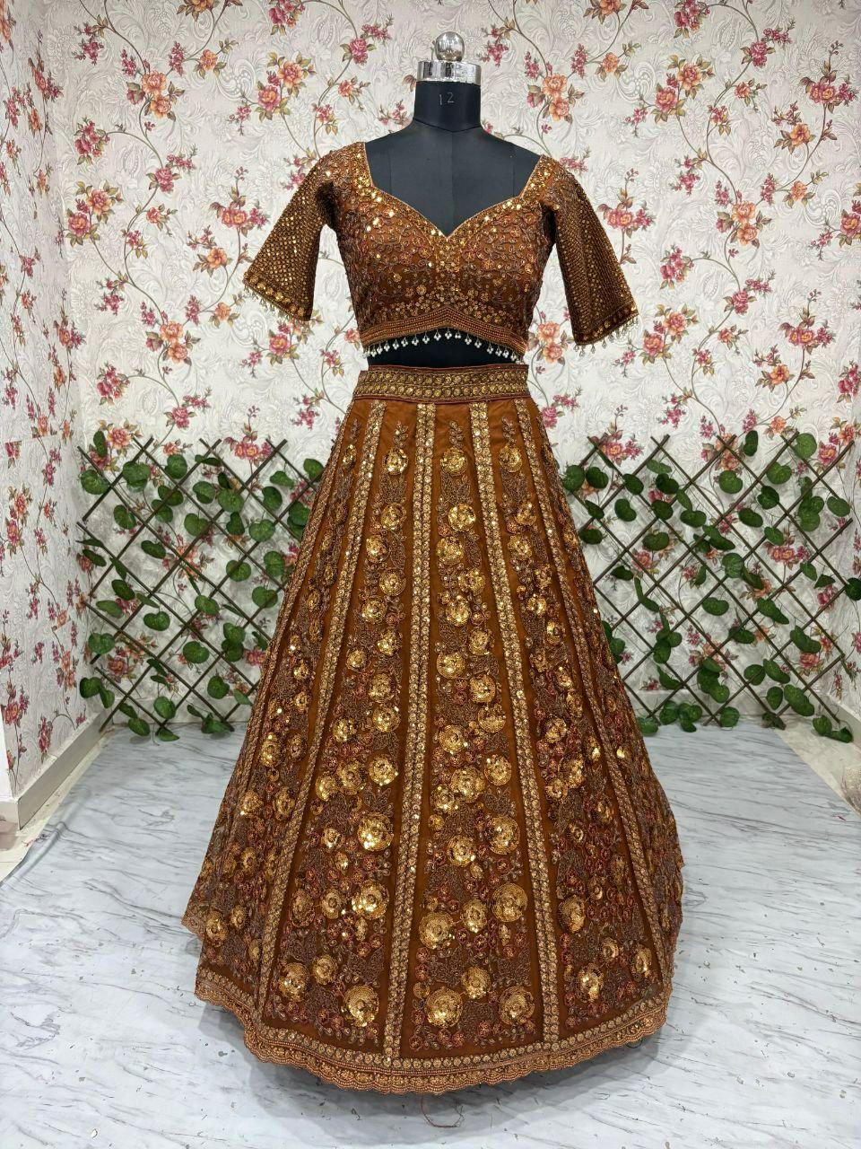 Sequins Dori Embroidery Butterfly Net Lehenga Choli Set | Bridal Wedding Indian Women's Wear