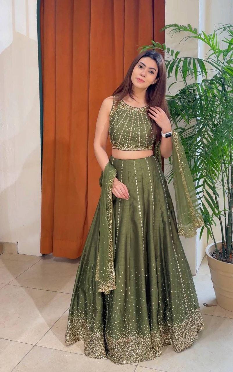 Heavy Thai Silk Lehenga Choli Set | Sequin Work, 3.5 Meter Flare, Bridal Party Wear