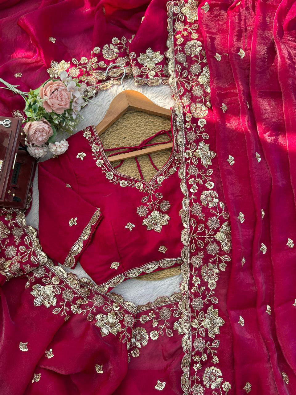 Luxury Fendy Silk Saree with Heavy Bead & Sequin Embroidery