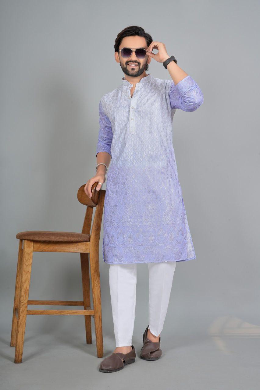 Men's Roman Silk Kurta Pajama Set with Embroidered Koti | Ethnic Festive Wear