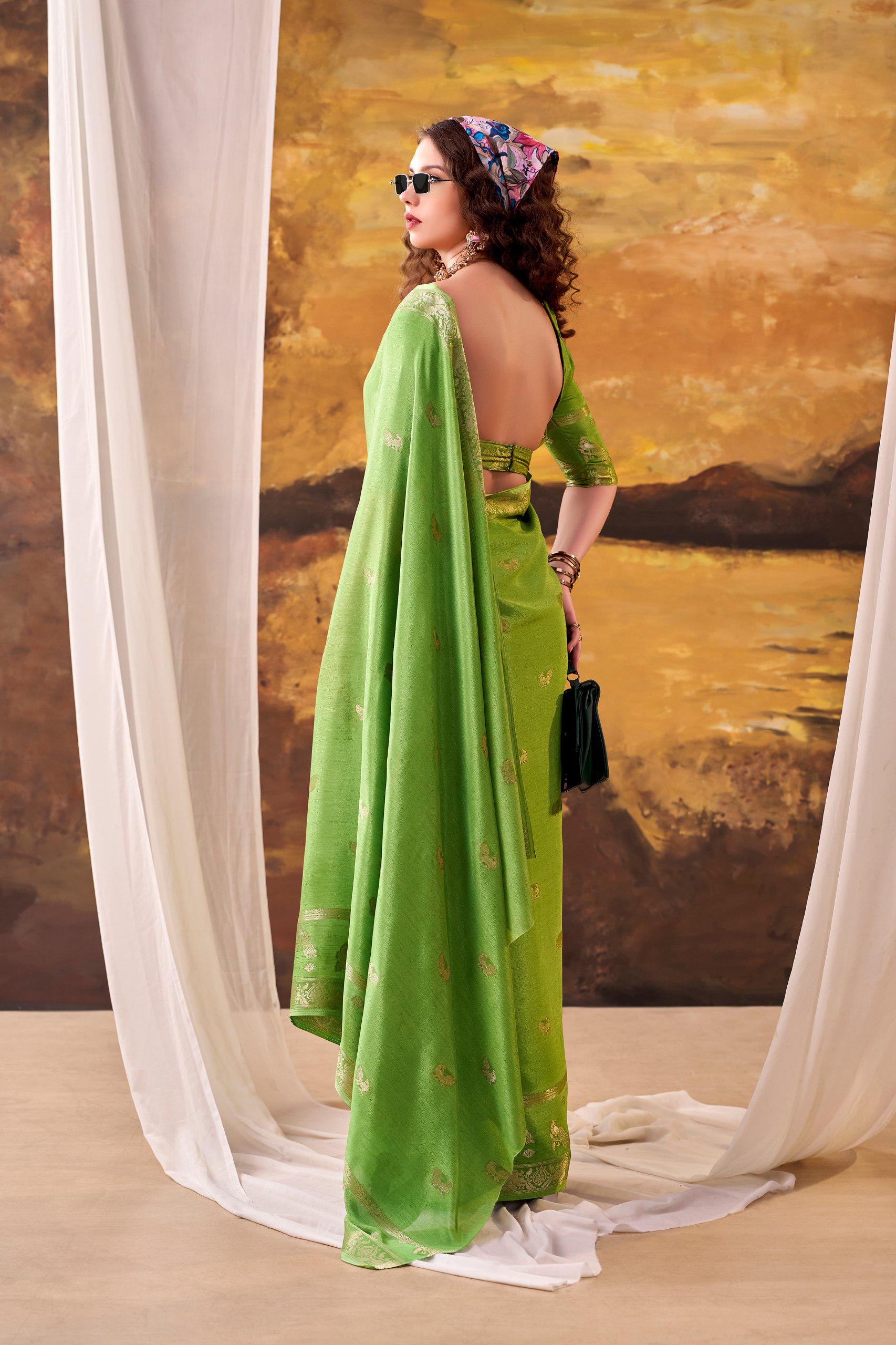 Crepe Weaving Saree with Unstitched Blouse, Lightweight Indian Festive Wear