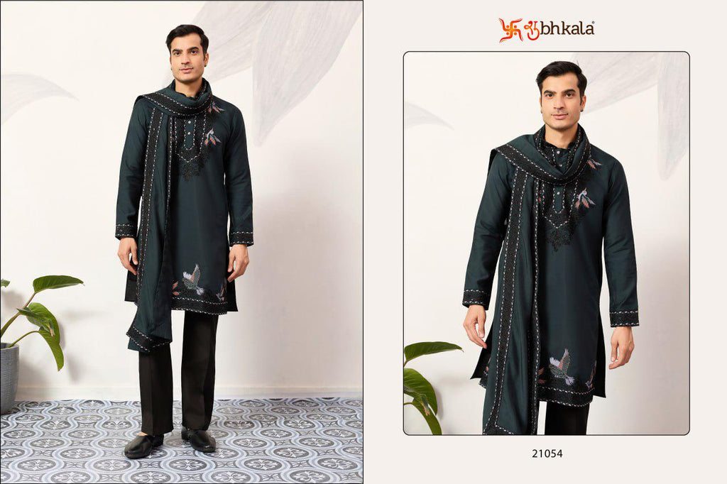 Men's Viscose Silk Kurta Set with Dupatta and Pant, Festive Ethnic Wear