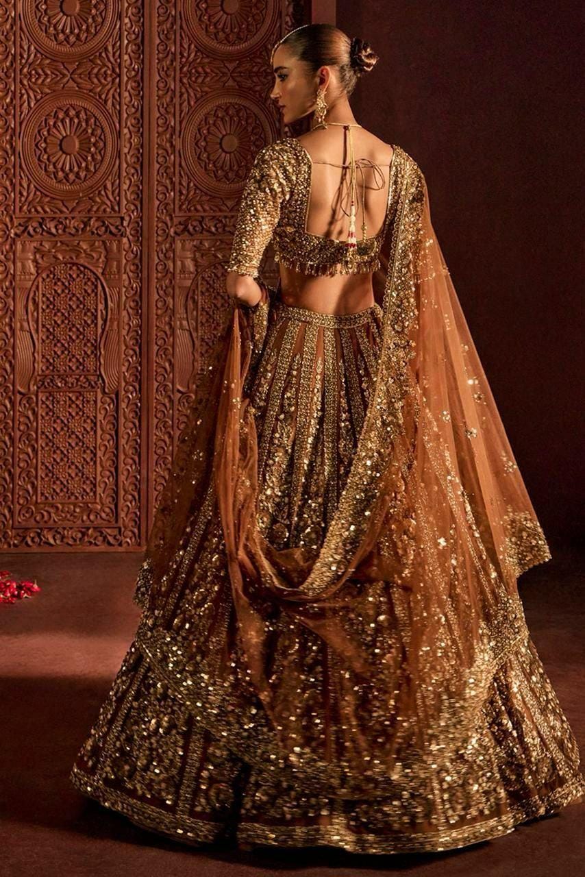 Sequins Dori Embroidery Butterfly Net Lehenga Choli Set | Bridal Wedding Indian Women's Wear