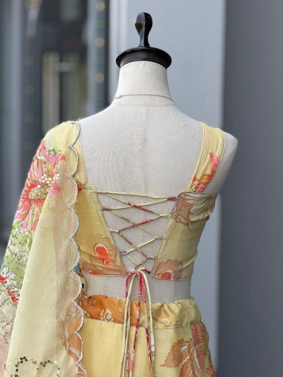 Pure Organza Digital Print Lehenga Choli Set | Corset Blouse, Sequin Embroidery, 8 Meter Flare