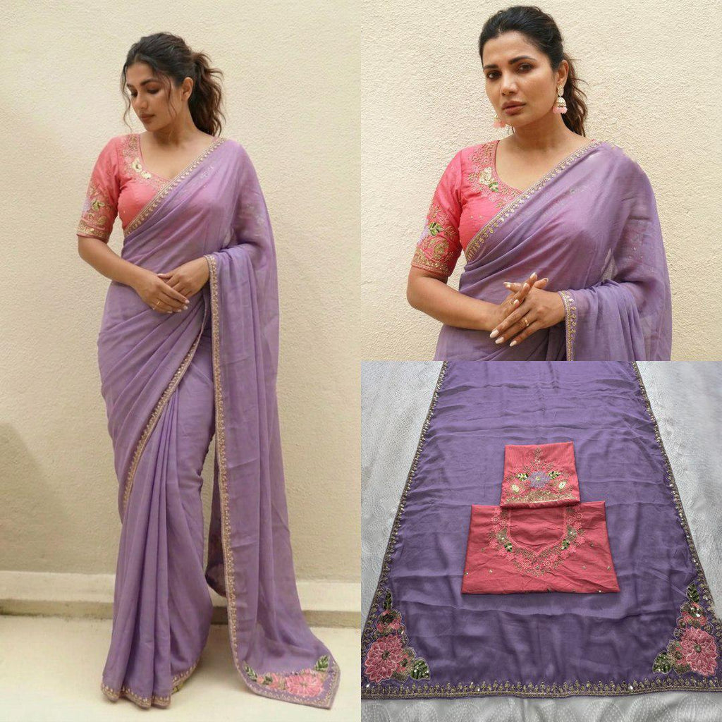 Soft Rangoli Silk Saree | Embroidery, Cutwork Border, Mono Banglory Blouse