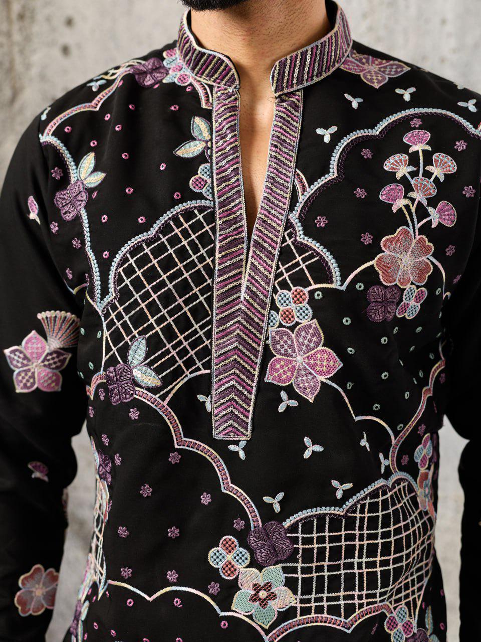 Japanese Fabric Kurta Pant Set | Men's Festive Beaded Ethnic Co-Ord