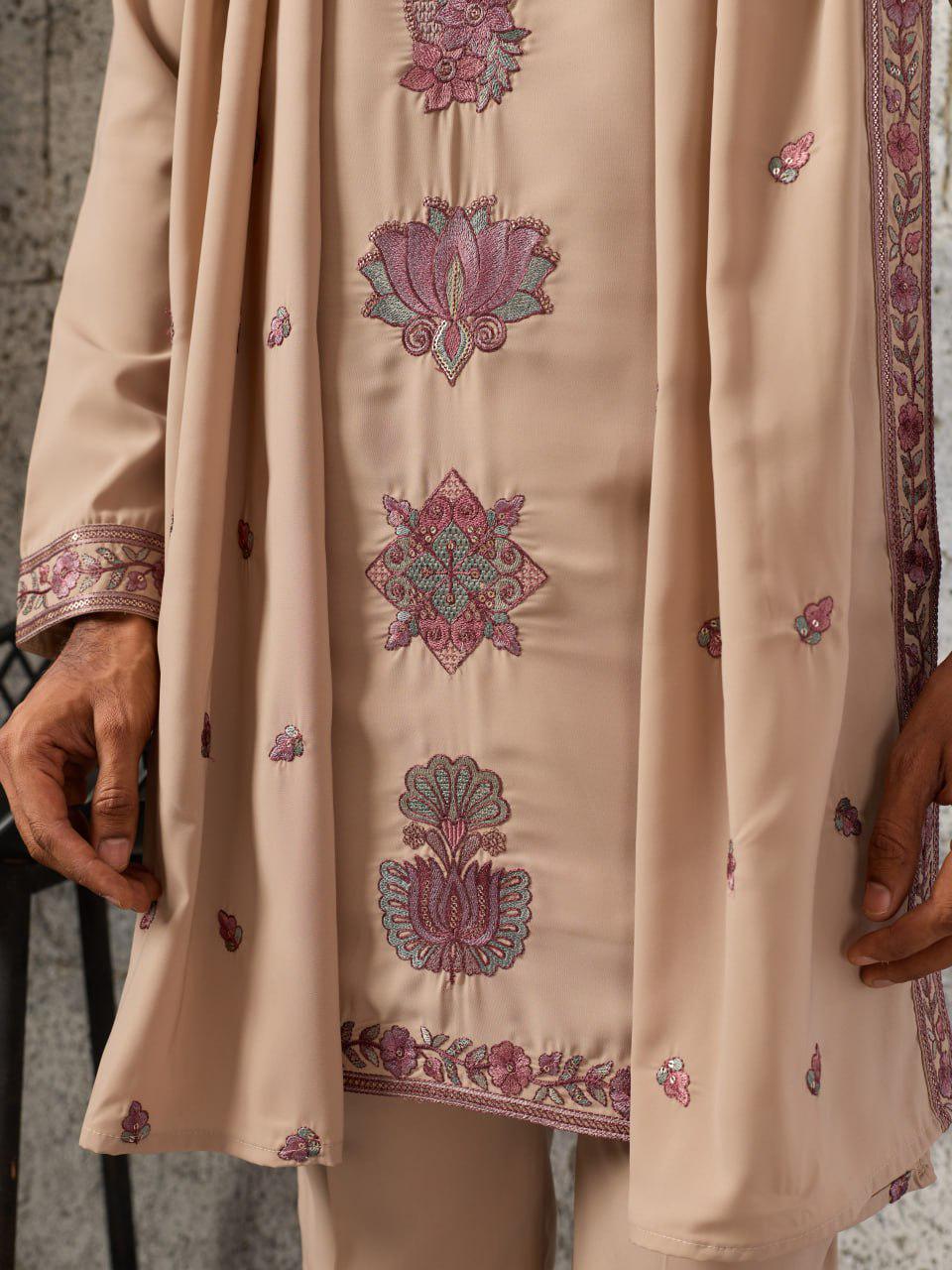 Japanese Fabric Kurta Pant Set | Thread Sequin Embroidered Ethnic Festive Outfit