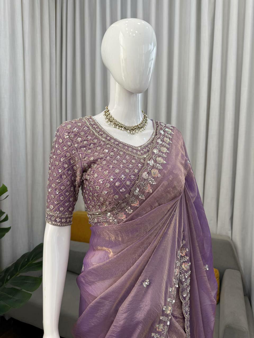 Fendy Silk Designer Saree with Heavy Beads, Thread & Sequin Work