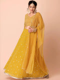 Mustard Yellow Heavy Georgette Lehenga Choli | Zari Sequin Embroidered Festive Wear Net Dupatta