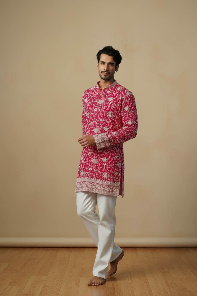 Embroidered Roman Silk Kurta | Multi Sequins Designer Ethnic Wear (S-XL)
